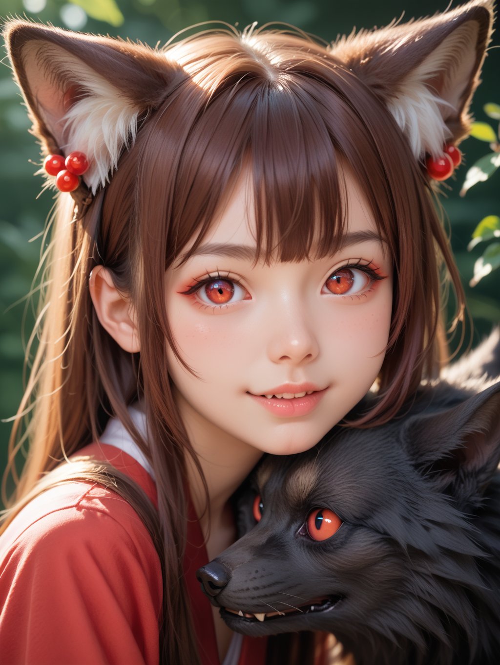 score_9, score_8_up, score_7_up,perfect eyes, kitsune, werewolf, red eyes, black skin, pretty girl, cute girl, teasing