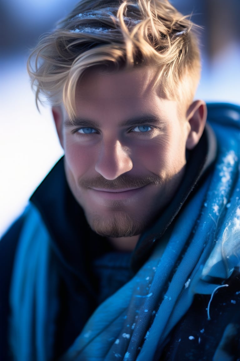 (realistic, masterpiece, high quality, best quality), solo focus, 1man, English, (warlock, wearing adveture clothes),  looking to the side while focused, hands at the sides of body, side-standing, ((dynamic )), outdoors, snowing, sky, aurora, cold,  ((realistic, photo, fix realistic intricate real male head hair skin nose eyes mouth facialhair)), blue eyes, real blond hair , ((highres, uhd(, colorful, depth of field, new, newest, bokeh)),ollie