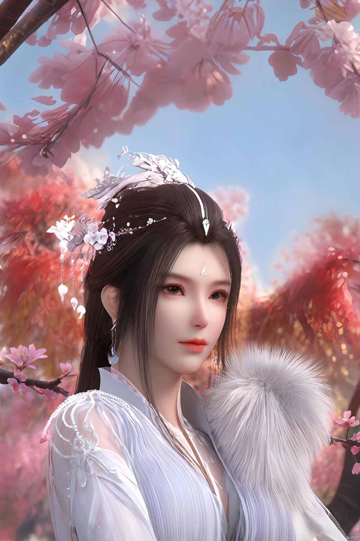 (1girl, ,best quality, ),looking at viewer,  ,ultra detailed 8k cg,ultra detailed background,ultra realistic 8k cg, ,masterpiece, ,science fiction,mole, ultra realistic 8k cg,(cherry blossoms, autumn leaves,perfect cherry blossom), (big breasts:1.59),Xyueyao