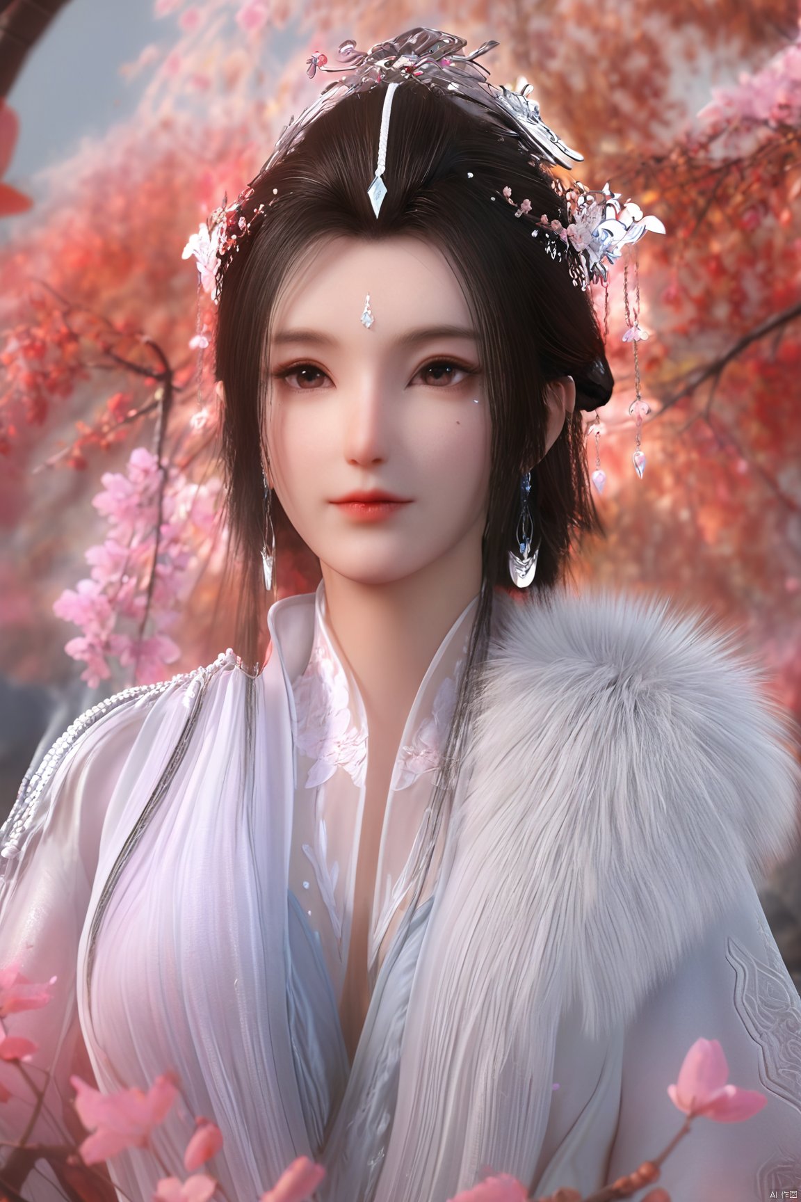 (1girl, ,best quality, ),looking at viewer,  ,ultra detailed 8k cg,ultra detailed background,ultra realistic 8k cg, ,masterpiece, ,science fiction,mole, ultra realistic 8k cg,(cherry blossoms, autumn leaves,perfect cherry blossom), (big breasts:1.59),Xyueyao