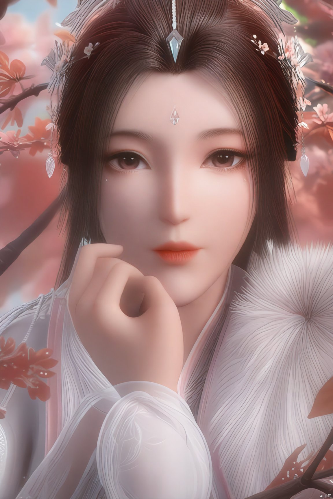 (1girl, ,best quality, ),looking at viewer,  ,ultra detailed 8k cg,ultra detailed background,ultra realistic 8k cg, ,masterpiece, ,science fiction,mole, ultra realistic 8k cg,(cherry blossoms, autumn leaves,perfect cherry blossom), (big breasts:1.59),Xyueyao