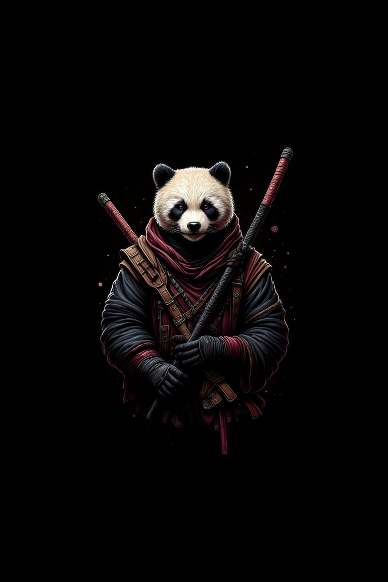 fluxtration,vector art, no humans, panda, ninja,  animal focus, black background,  solo, simple background