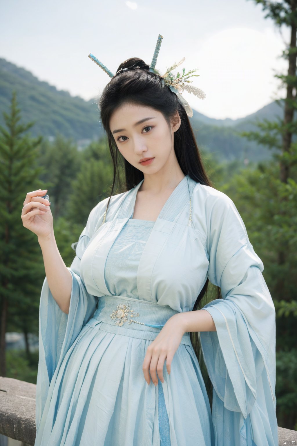 Best quality,masterpiece,Surrealist beauty photo, hanfu,(big breasts:1.52), Yunxiao_Fairy,1girl,Xhulianxin,full moon,