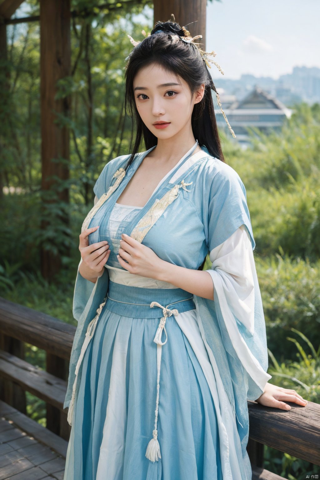 Best quality,masterpiece,Surrealist beauty photo, hanfu,(big breasts:1.52), Yunxiao_Fairy,1girl,Xhulianxin,full moon,