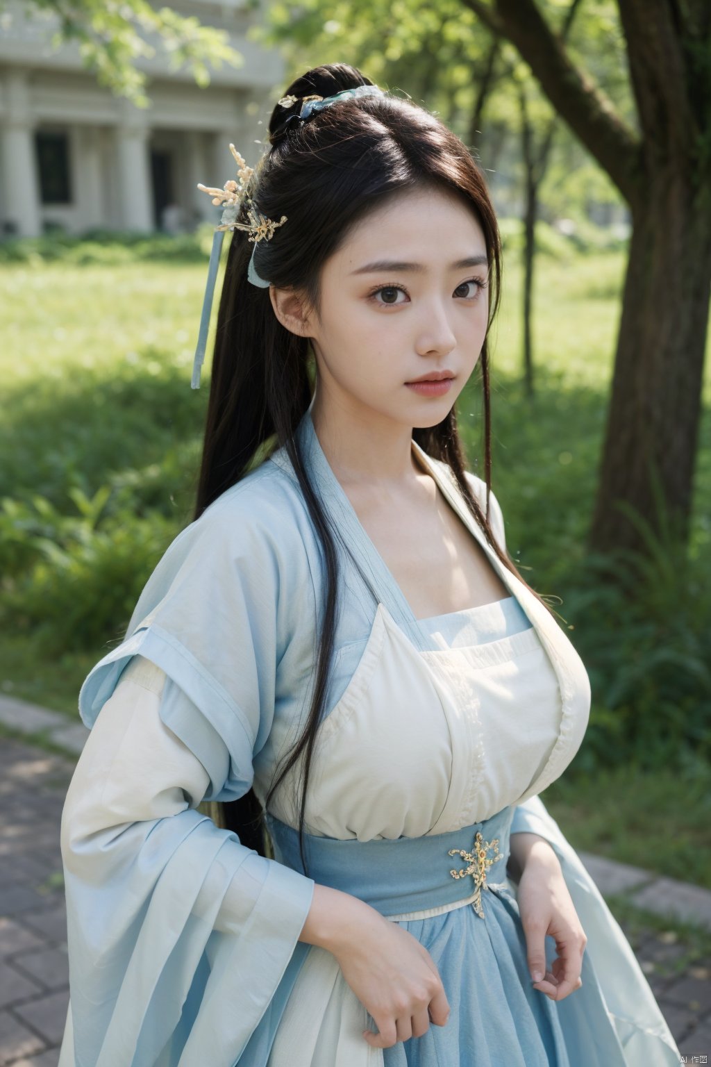 Best quality,masterpiece,Surrealist beauty photo, hanfu,(big breasts:1.59), Yunxiao_Fairy,1girl,Xhulianxin,full moon,