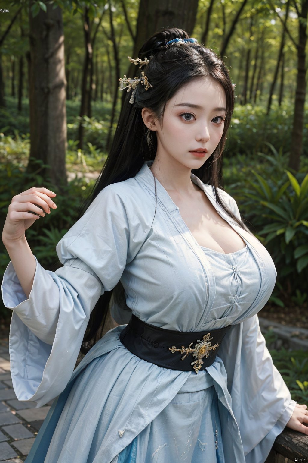 Best quality,masterpiece,Surrealist beauty photo, hanfu,(big breasts:1.39), Yunxiao_Fairy,1girl,Xhulianxin,full moon,