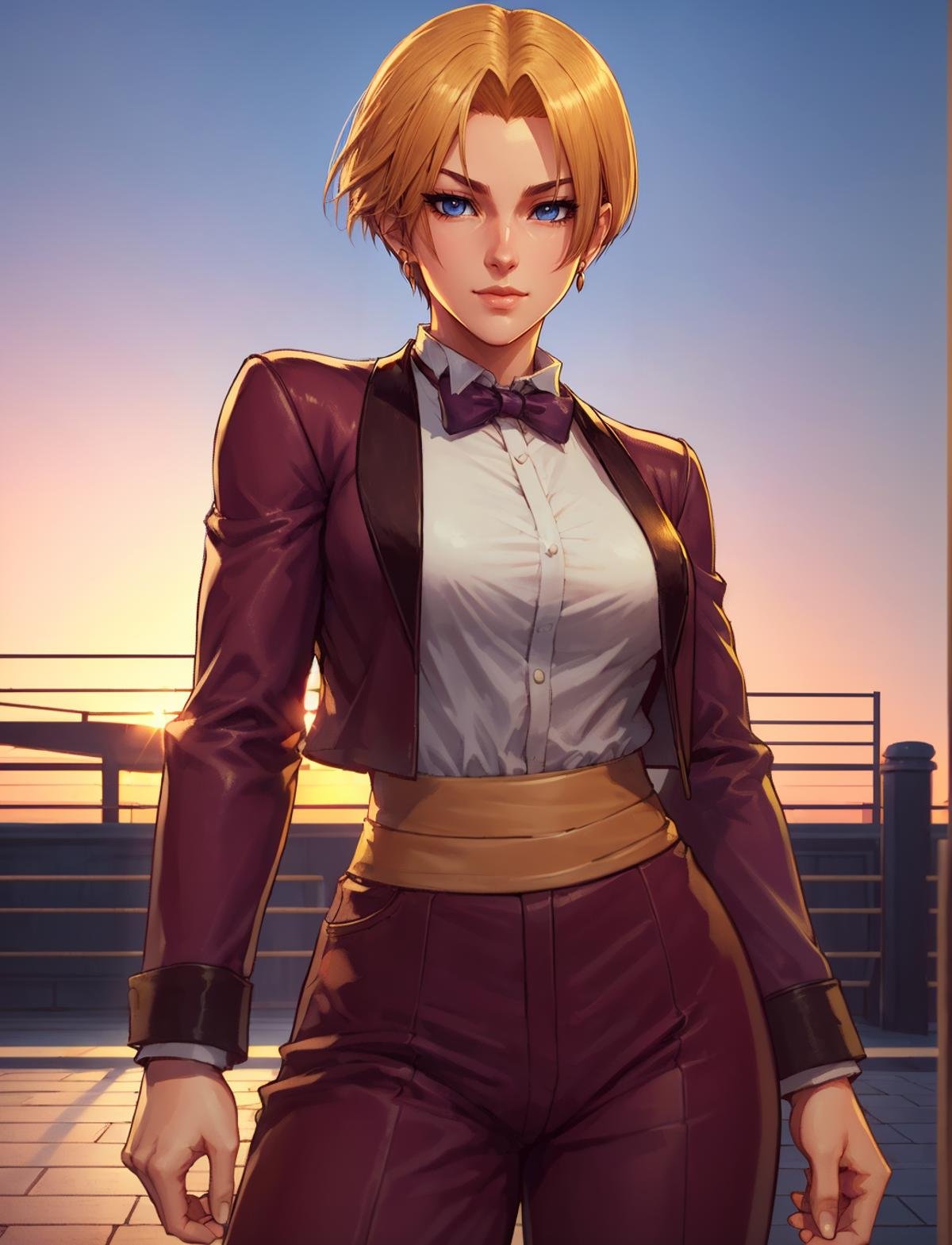 <lora:King2000_t8-000023:1.0> KOFKing girl wearing KOF2kOutfit, best quality, depth of field,