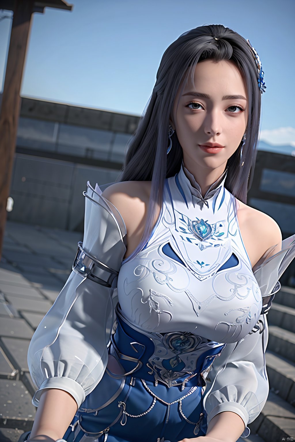 3D,masterpiece,(best quality),official art, extremely detailed cg 8k wallpaper,((crystalstexture skin)), (extremely delicate and beautiful),(highly detailed),(1girl), (solo), (jewelry), (breasts), (earrings), (hair),(hair_ornament),(handwear),  (long_hair), (medium_breasts), (clothes),(dress),(skirt),boots,(long_sleeves) ,((upper body)), (wings), (butterfly_wings),(whole body),(sunshine, outdoor,),((looking_at_viewer)),((Facing the camera)),,   (big breasts:1.59),Xningxiaodie