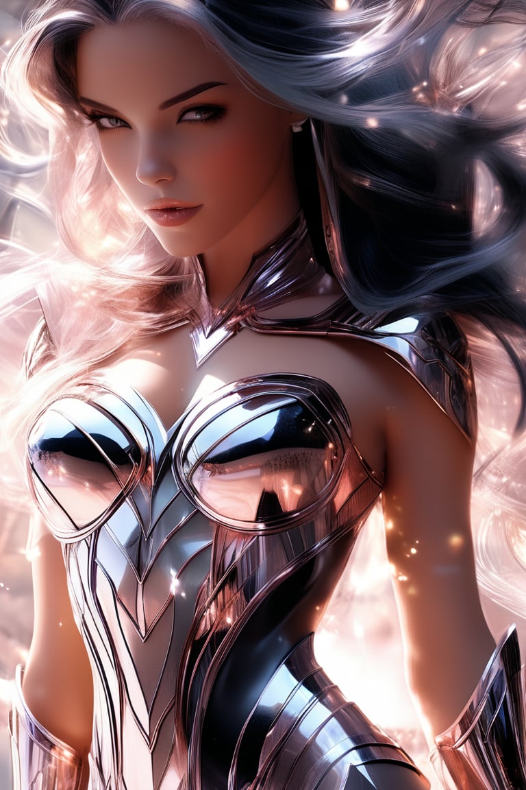 masterpiece, best quality,intricate details,(wonderwoman,iron woman,goddess),Black and white entanglement,crystal and silver entanglement.High Detail,masterpiece,best quality,more detail,Hyper Quality,detailed,more detail,Texture-rich,Delicate texture,(pink tones:1.3)