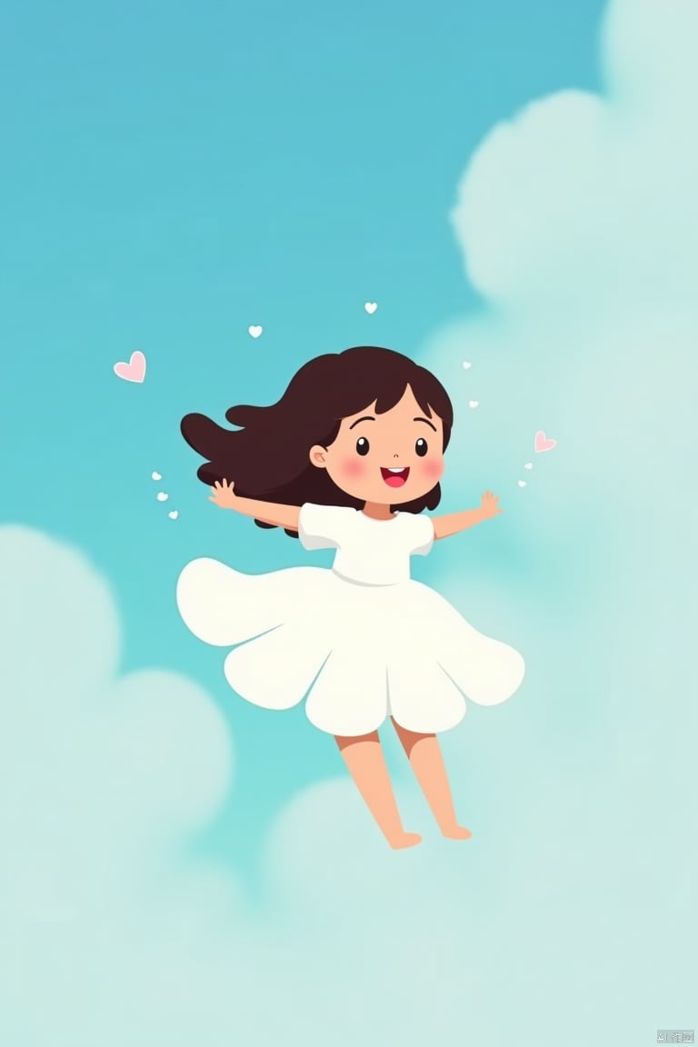 yt  ,a girl in a white dress is flying through the sky  Cartoon characters