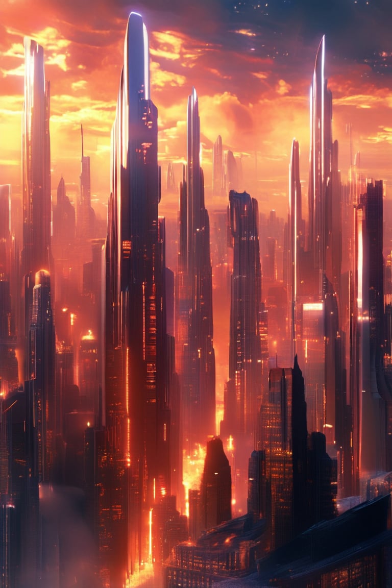 A futuristic metropolis rises from the ashes, a masterpiece of architectural grandeur. Ultra-detailed structures soar into the sky, their intricate details glistening like diamonds in the soft glow of ambient lighting. Depth of field blurs the cityscape's edges, while absurdly oversized buildings dominate the foreground. Concept art meets official quality in this 8K wonderland, where futuristic architecture and glowing accents create a breathtakingly detailed cityscape.