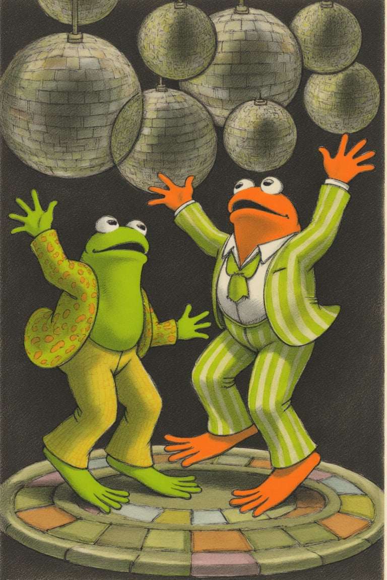 Frog and Toad dancing in a disco