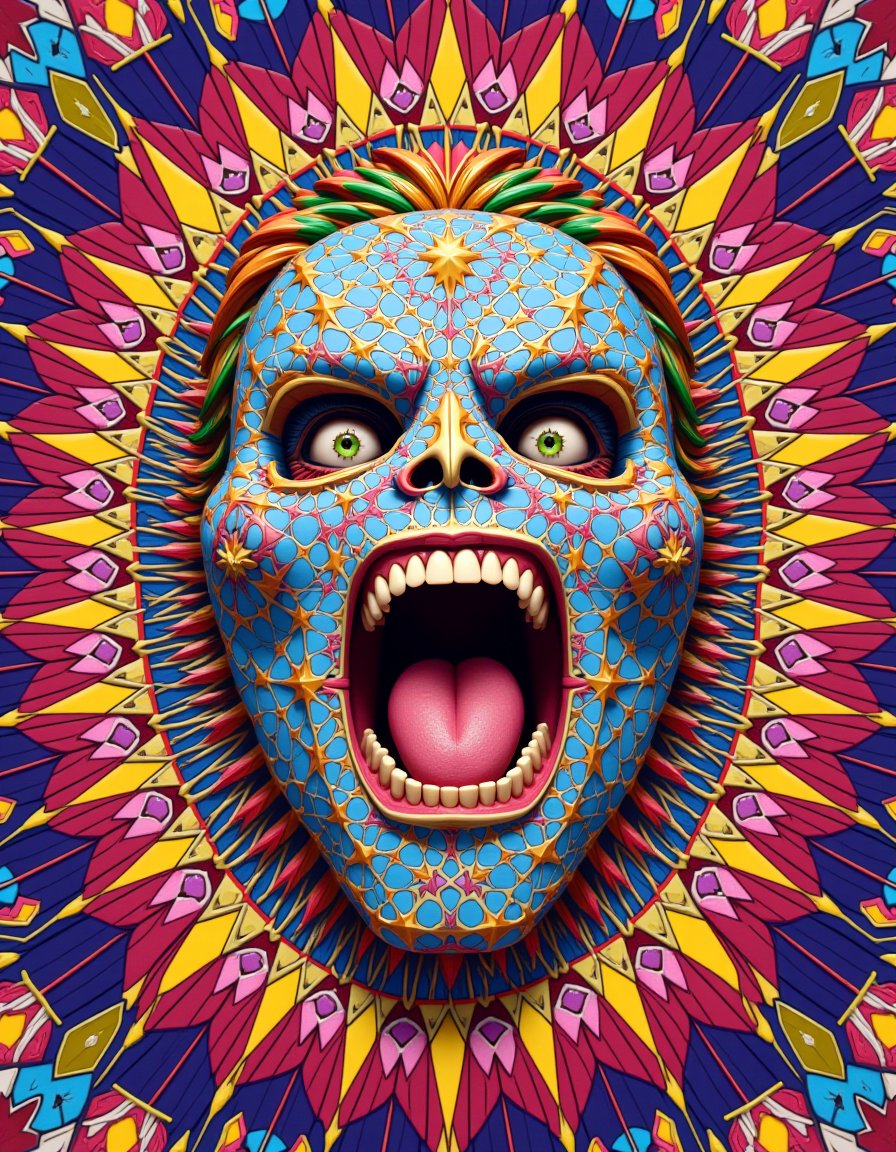 Made of adrr-zllj, (Zellij (TEXT LOGO:1.4)) , scream, background, Wide view, Cosy, 80mm, trending on CGSociety, background, vivid colors, patterns, intricate designs, colorful, rich colors

