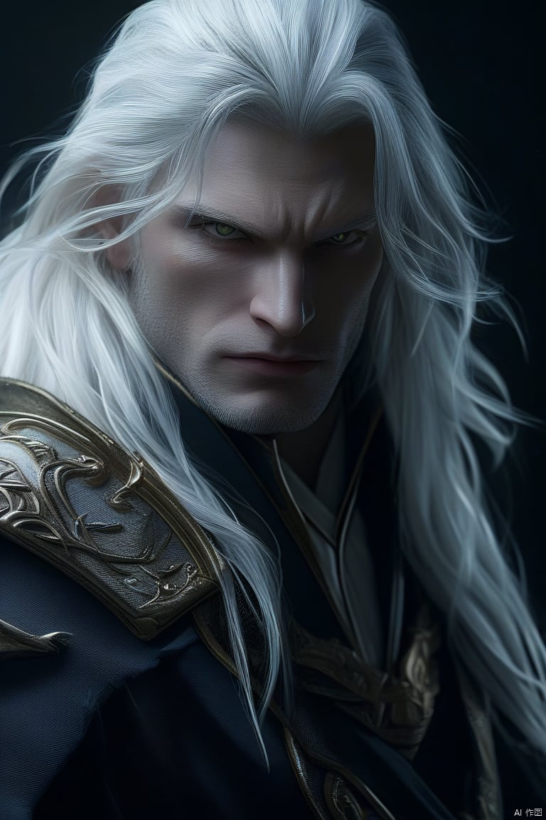 White-haired witcher, man,cinematic lighting, UHD, ccurate, super detail, high details, best quality, award winning, high quality, retina, 4K