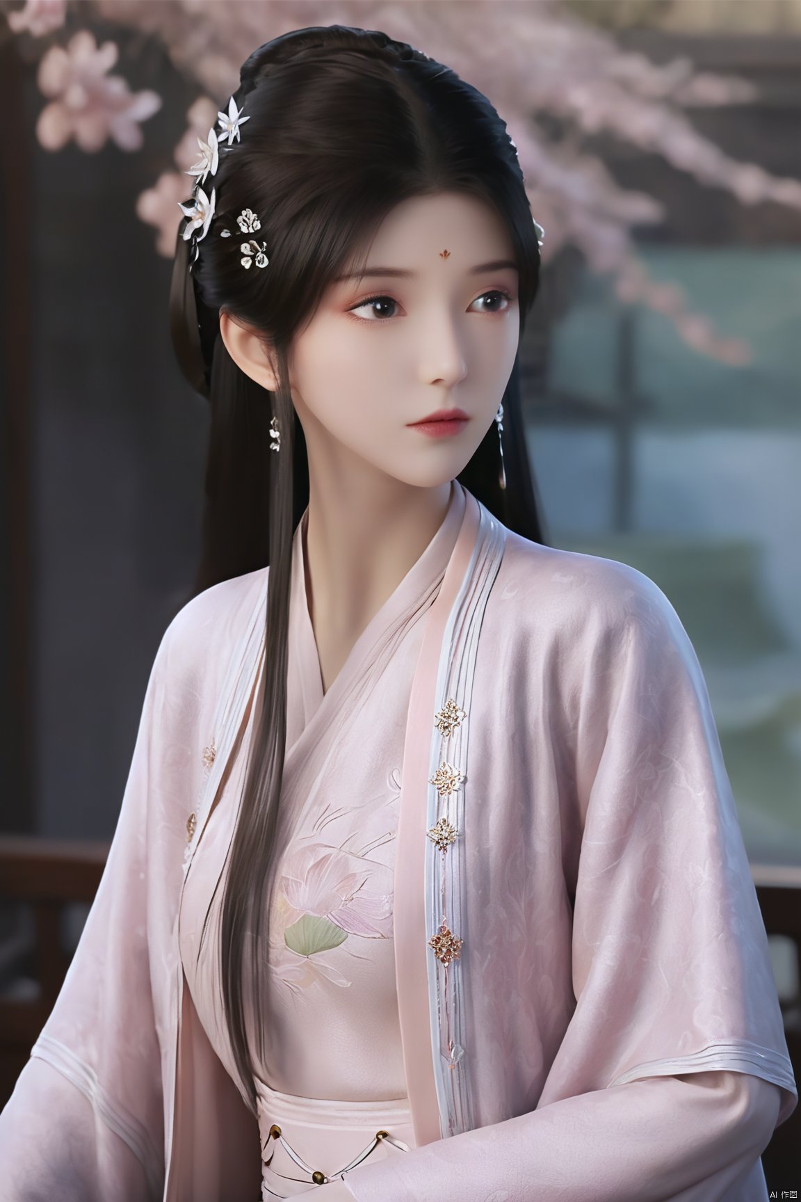 Best quality, Realistic, photorealistic, masterpiece, extremely detailed CG unity 8k wallpaper, best illumination, best shadow, huge filesize ,(huge breasts:2.3) incredibly absurdres, absurdres, looking at viewer, transparent, smog, gauze, vase, petals, room, ancient Chinese style, detailed background, wide shot background,
(((1gilr,black hair))),(Sitting on the lotus pond porch:1.39) ,(huge breasts:2.4),(A pond full of pink lotus flowers:1.3),close up of 1girl,Hairpins,hair ornament,hair wings,slim,narrow waist,(huge breasts:2.5),perfect eyes,beautiful perfect face,pleasant smile,perfect female figure,detailed skin,charming,alluring,seductive,erotic,enchanting,delicate pattern,detailed complex and rich exquisite clothing detail,delicate intricate fabrics,
Morning Serenade In the gentle morning glow, (a woman in a pink lotus-patterned Hanfu stands in an indoor courtyard:1.26),(Chinese traditional dragon and phoenix embroidered Hanfu:1.3), admiring the tranquil garden scenery. The lotus-patterned Hanfu, embellished with silver-thread embroidery, is softly illuminated by the morning light. The light mint green Hanfu imparts a sense of calm and freshness, adorned with delicate lotus patterns, with a blurred background to enhance the peaceful atmosphere,(huge breasts:2.7),Xsutaner,Xhulianxin