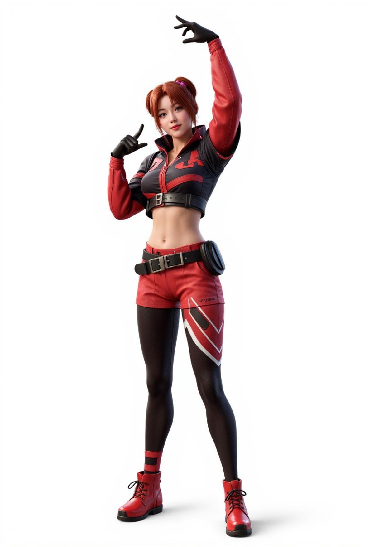 Cute female assault team member, dance moves, white background,3d game character