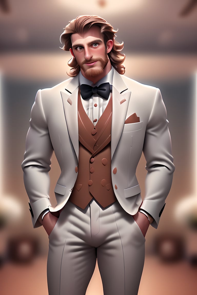  (masterpiece, only realistic, high quality), image of a handsome masculine manly Welsh man called Herin, medium hair, brown hair, beard, wearing well-rendered tuxedo, indoors, at the party royal gala ballroom, faded crowd in the background, highres image scan, associated press, uhd, matte, exceptional, epic,herin