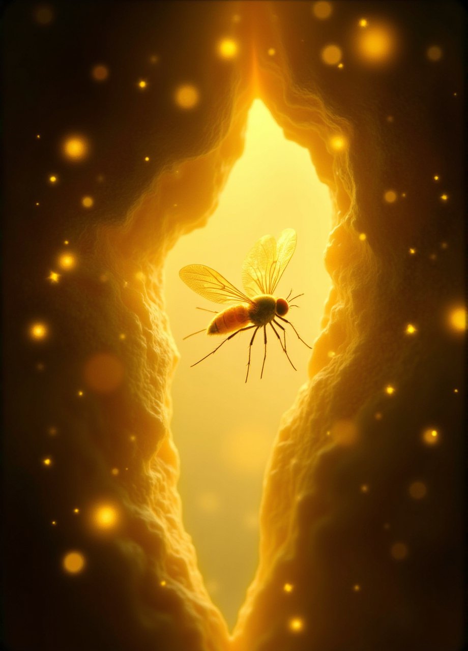 Whimsical Macro shot of a radiant firefly with glowing wings, flying through a rift surrounded by tiny sparkling lights, wings and body first, white background, luminous yellow glow, Ultra High Definition, HD, 3D 8k.,pavsok Style