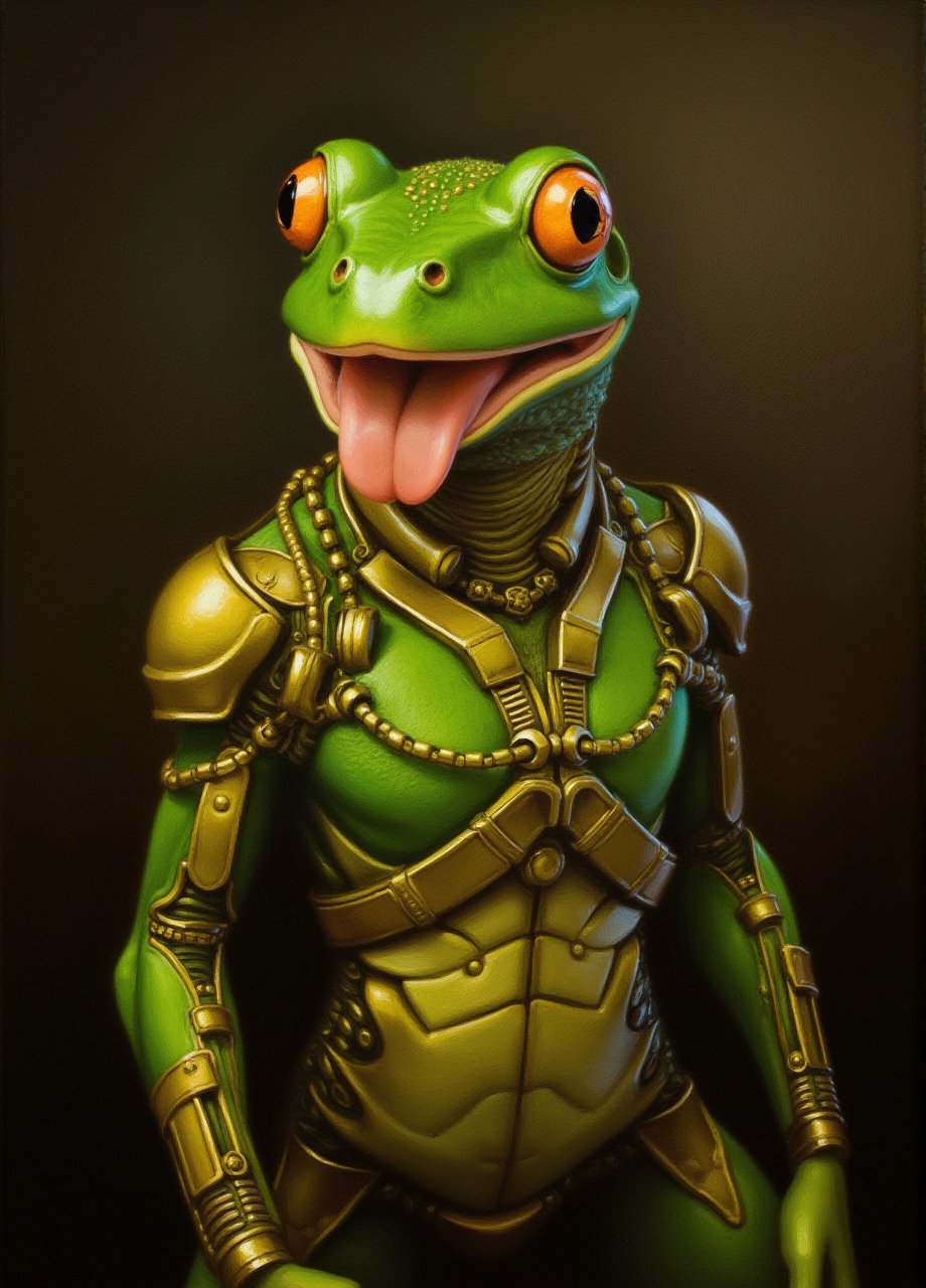 Frog Cyborg, detailed, masterpiece, breathtaking painting pavsok Style