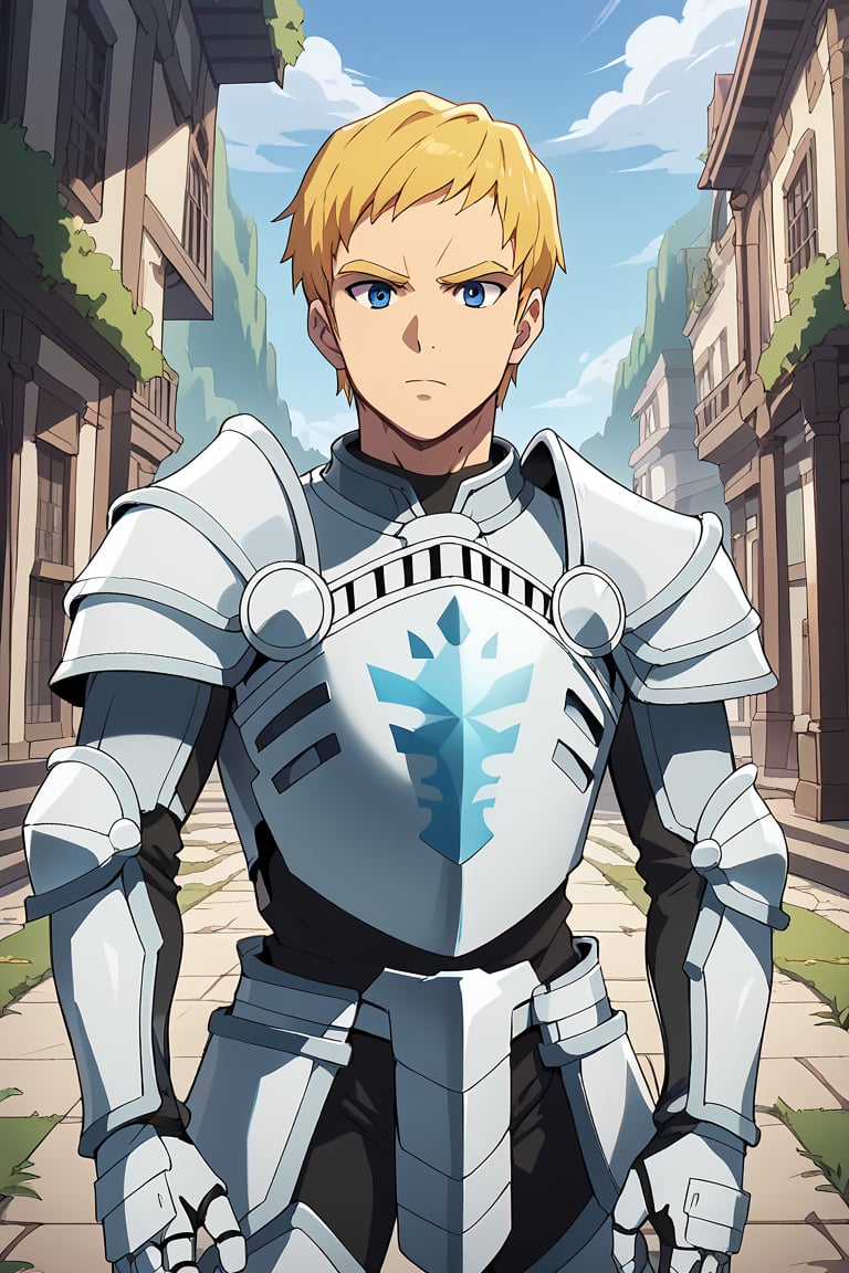 score_8_up, score_7_up, Expressiveh, masterpiece, best quality, best aesthetics, perfect anatomy, perfect proportions, high resolution, good colors, bright skin, good shading, countershading, well detailed background, BREAK, solo, 1boy, focus male, Climb, blonde hair, blue eyes, armor, breastplate, gauntlets, BREAK, 