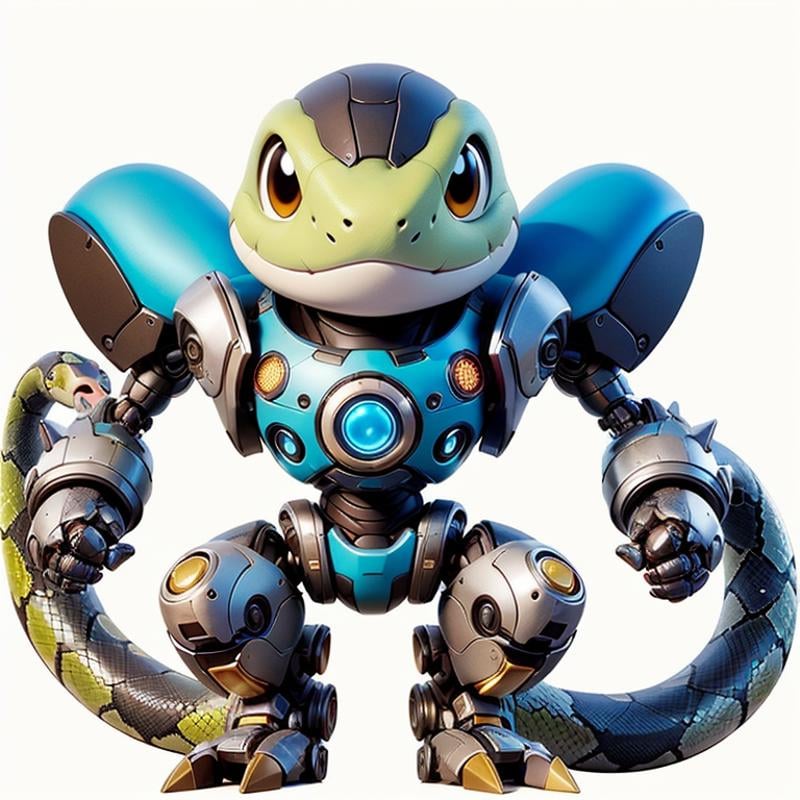 CyberPet, robot, mecha, no humans, white background, simple background, full body, looking at viewer, ((snake)),