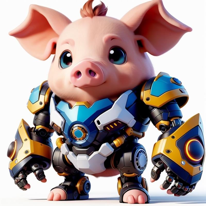 CyberPet, robot, mecha, no humans, white background, simple background, full body, looking at viewer, ((pig)),