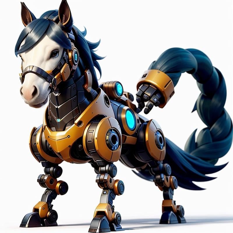 CyberPet, robot, mecha, no humans, white background, simple background, full body, looking at viewer, ((horse)),