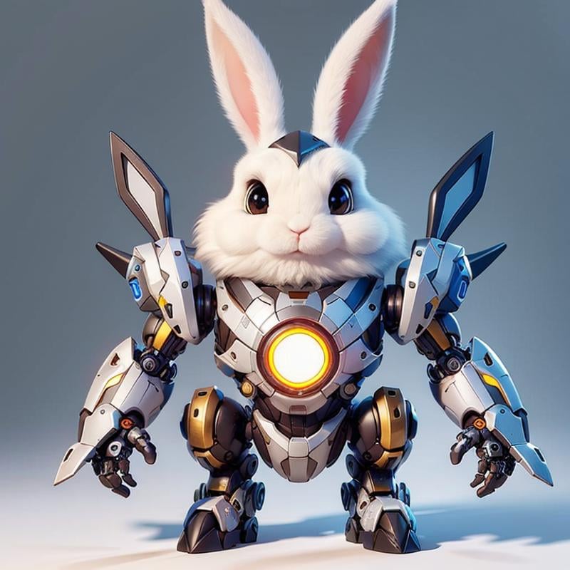 CyberPet, robot, mecha, no humans, white background, simple background, full body, looking at viewer, ((rabbit)),