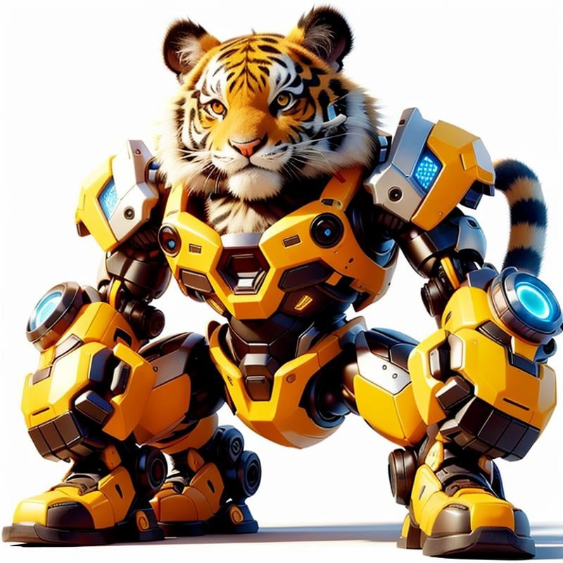 CyberPet, robot, mecha, no humans, white background, simple background, full body, looking at viewer, ((Tiger)),