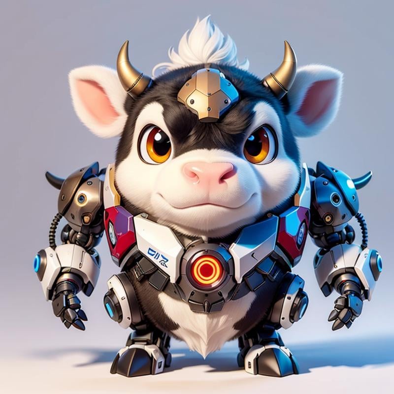 CyberPet, robot, mecha, no humans, white background, simple background, full body, looking at viewer, ox,cow,