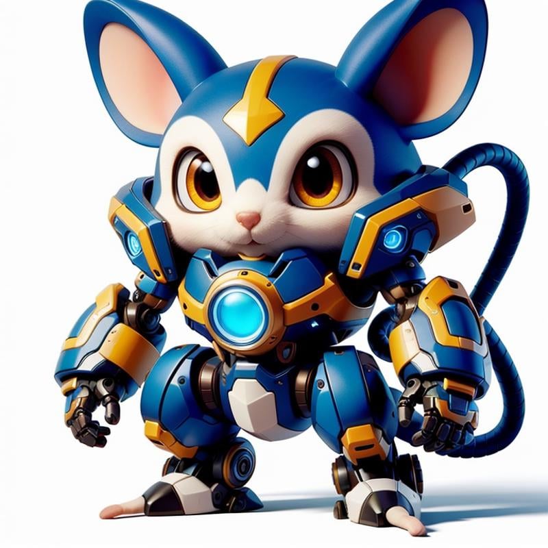 CyberPet, robot, mecha, no humans, white background, simple background, full body, looking at viewer, mouse, rat,