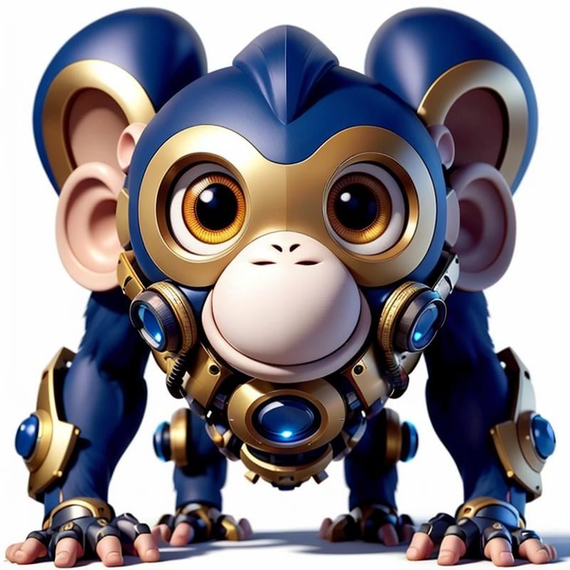 CyberPet, robot, mecha, no humans, white background, simple background, full body, looking at viewer, ((monkey)),