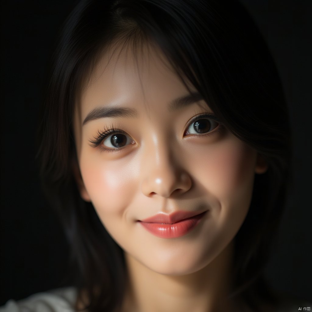 (masterpiece, best quality, high resolution),1 chinese girl,black hair,beautiful detailed eyes,cinematic angle,soft light,extremely detailed face,long eyelashes,skin details,light smile,looking at viewer,light and shadow details,
