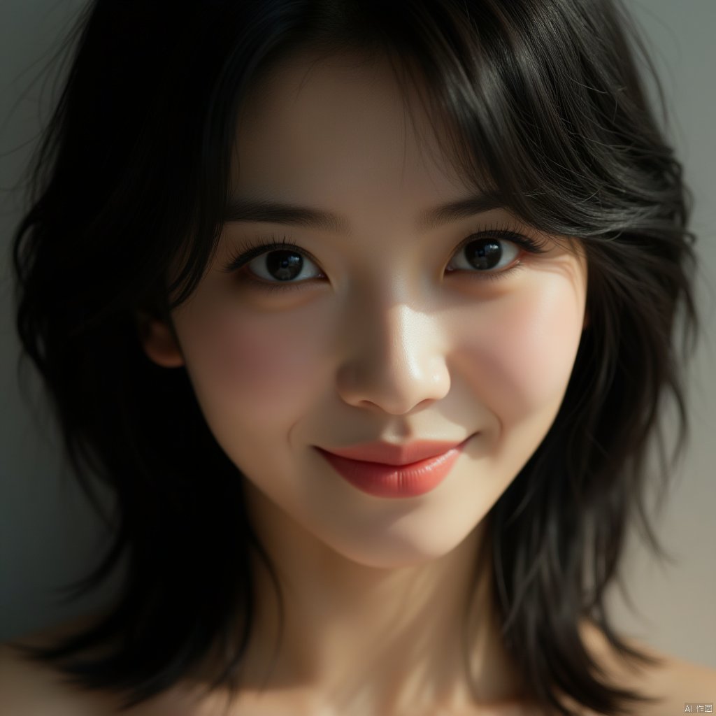 (masterpiece, best quality, high resolution),1 chinese girl,black hair,beautiful detailed eyes,cinematic angle,soft light,extremely detailed face,long eyelashes,skin details,light smile,looking at viewer,light and shadow details,
