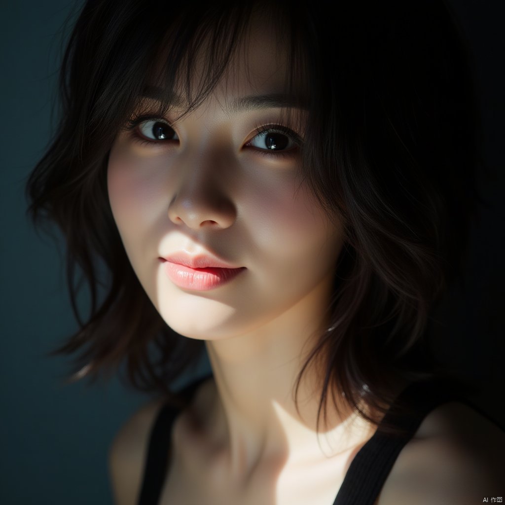 (masterpiece, best quality, high resolution),1 chinese girl,black hair,beautiful detailed eyes,cinematic angle,soft light,extremely detailed face,long eyelashes,skin details,light smile,looking at viewer,light and shadow details,
