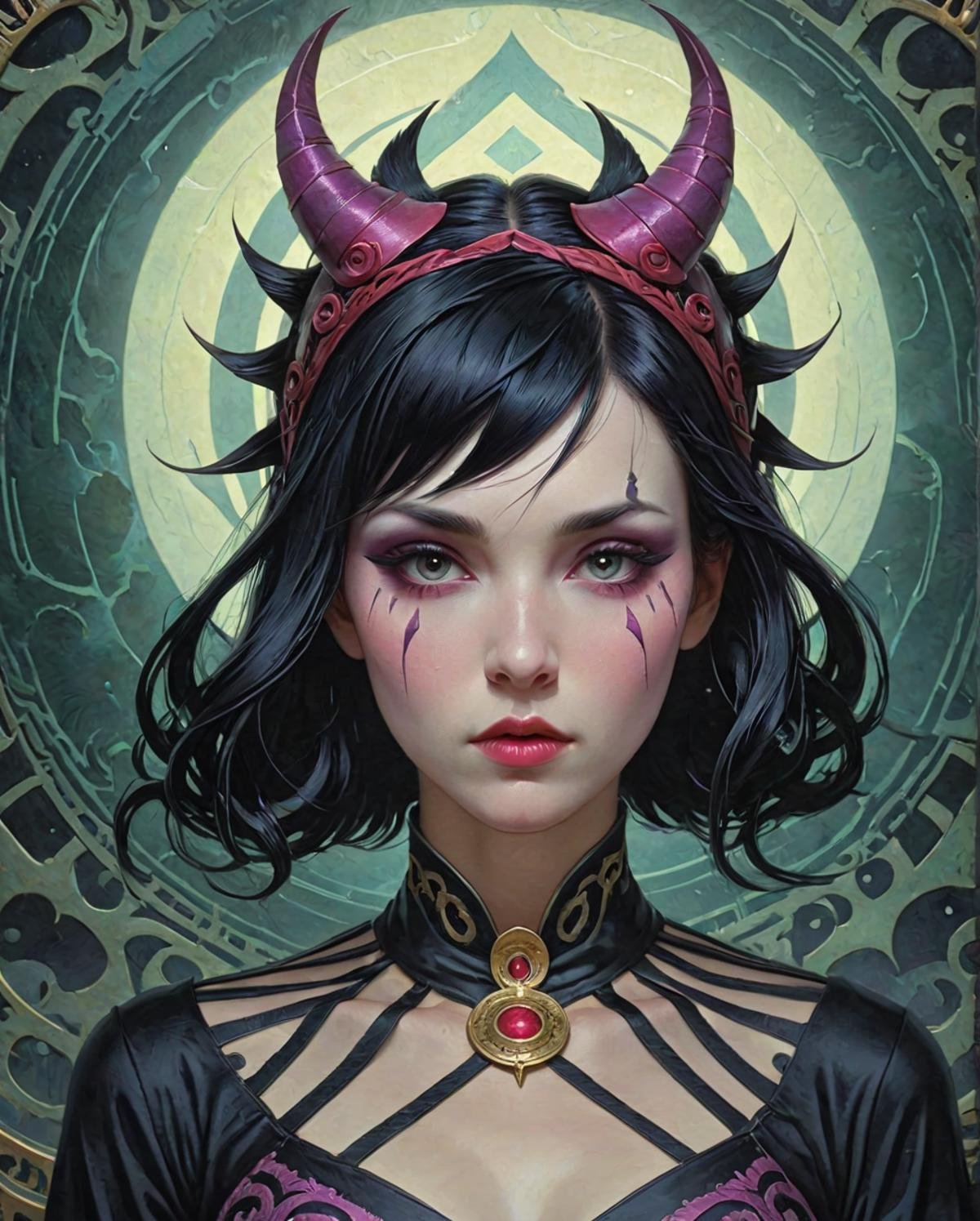 Morrigan ,  <lora:Shaman.safetensors:1> adrr shaman BREAK tom bagshaw, ruan jia, 