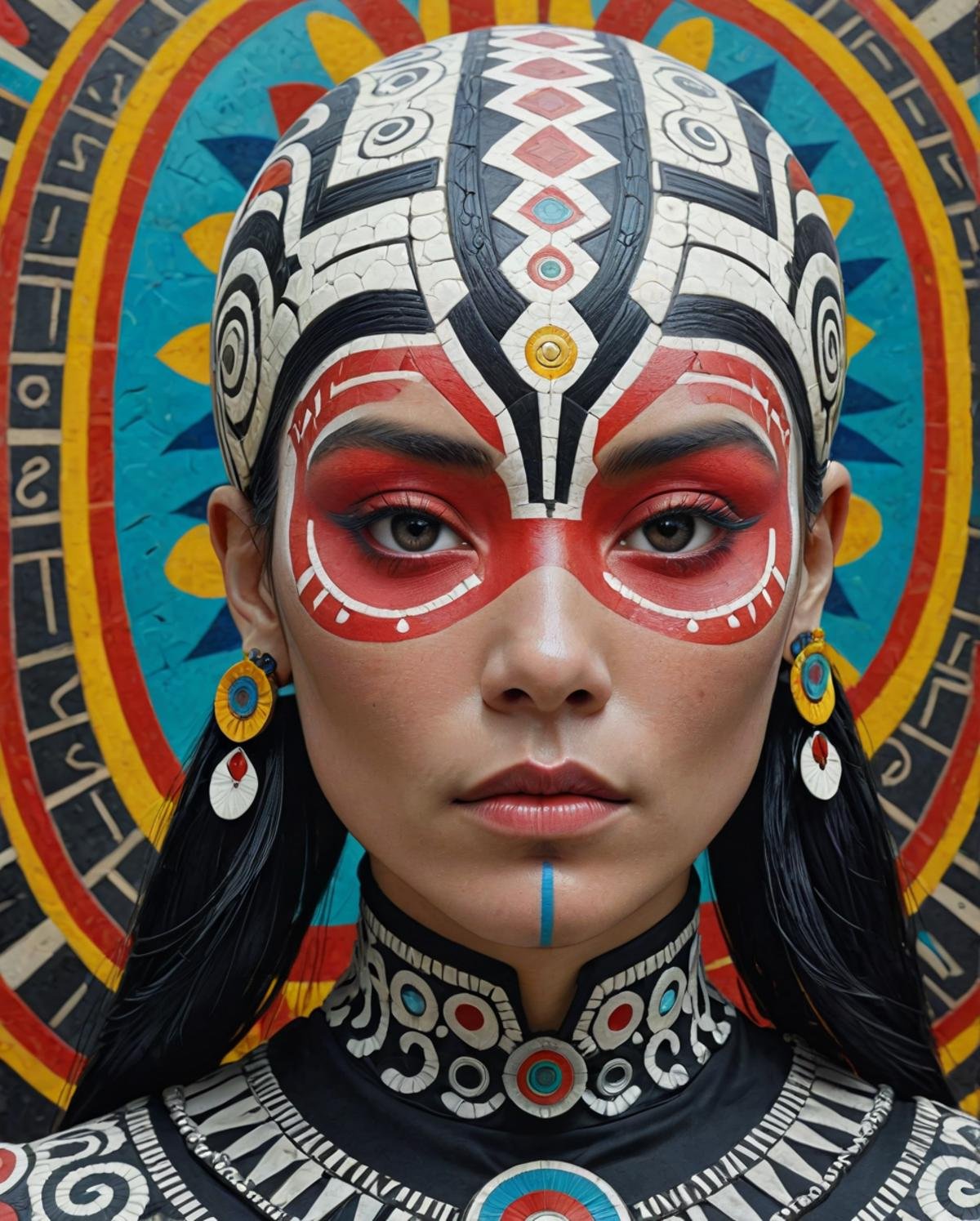 photography in the style of detailed hyperrealism, warrior, cinematic composition, dramatic light, scifi, Rei Kawakubo, Tlaloc Huitzilopotztli, Niki de Saint Phalle, clear details, expressive, hyper detailed, intricate, poster, artstation ,  <lora:Shaman.safetensors:1> adrr shaman 