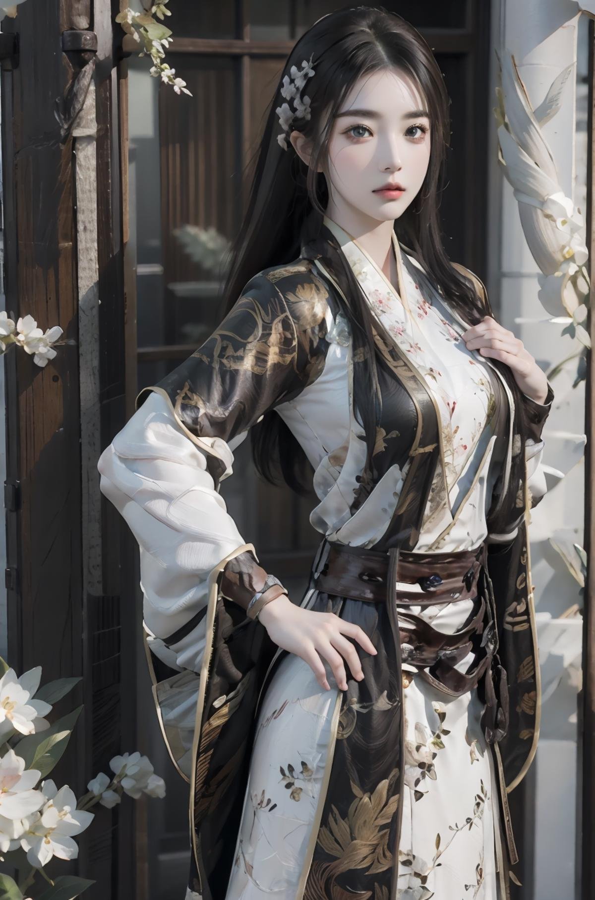 masterpiece,ultra detailed,photorealistic,1 girl,solo,<lora:9mix:0.8>,9mix,<lora:Kungfu outfit:0.7>,kungfu outfit,chinese clothes,cherry blossoms,