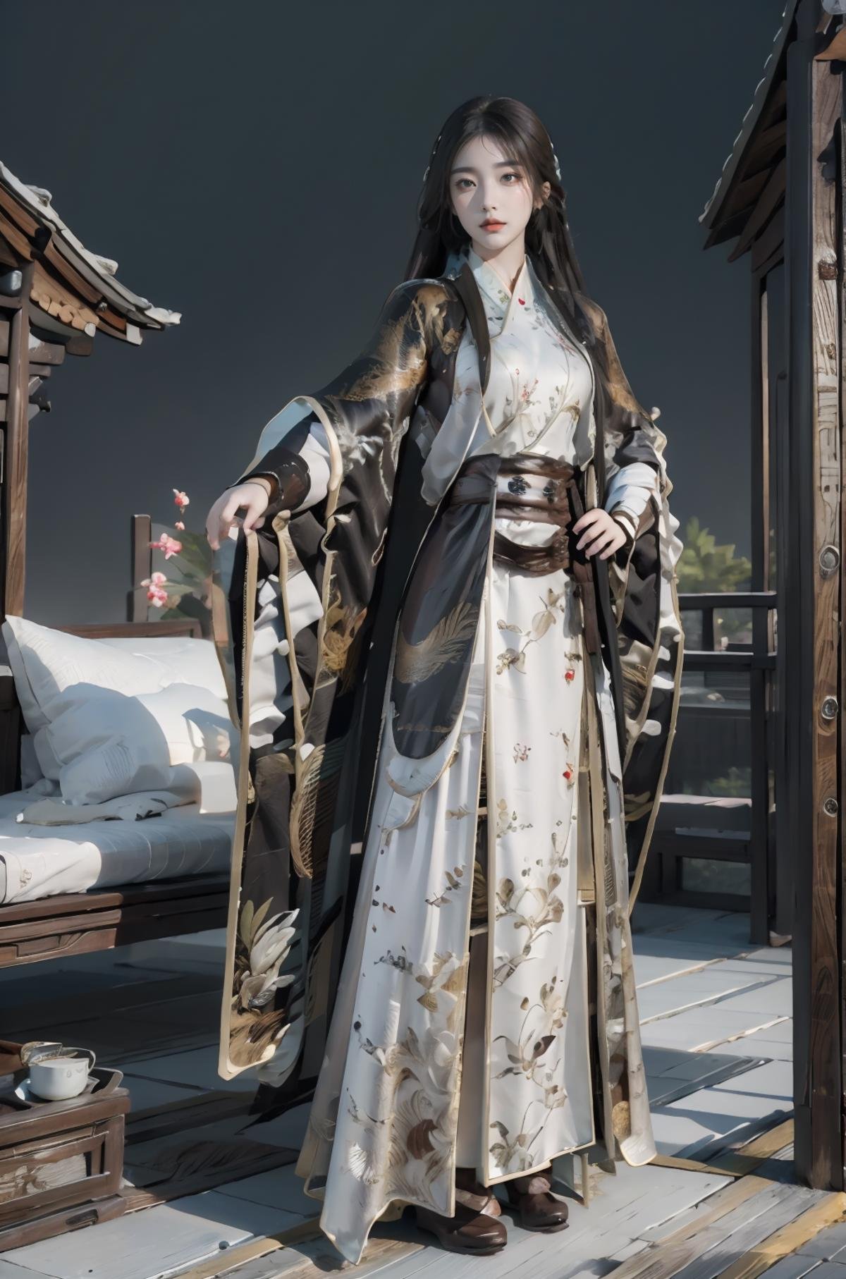 masterpiece,ultra detailed,photorealistic,1 girl,solo,<lora:9mix:0.8>,9mix,<lora:Kungfu outfit:0.7>,kungfu outfit,chinese clothes,full body,night river