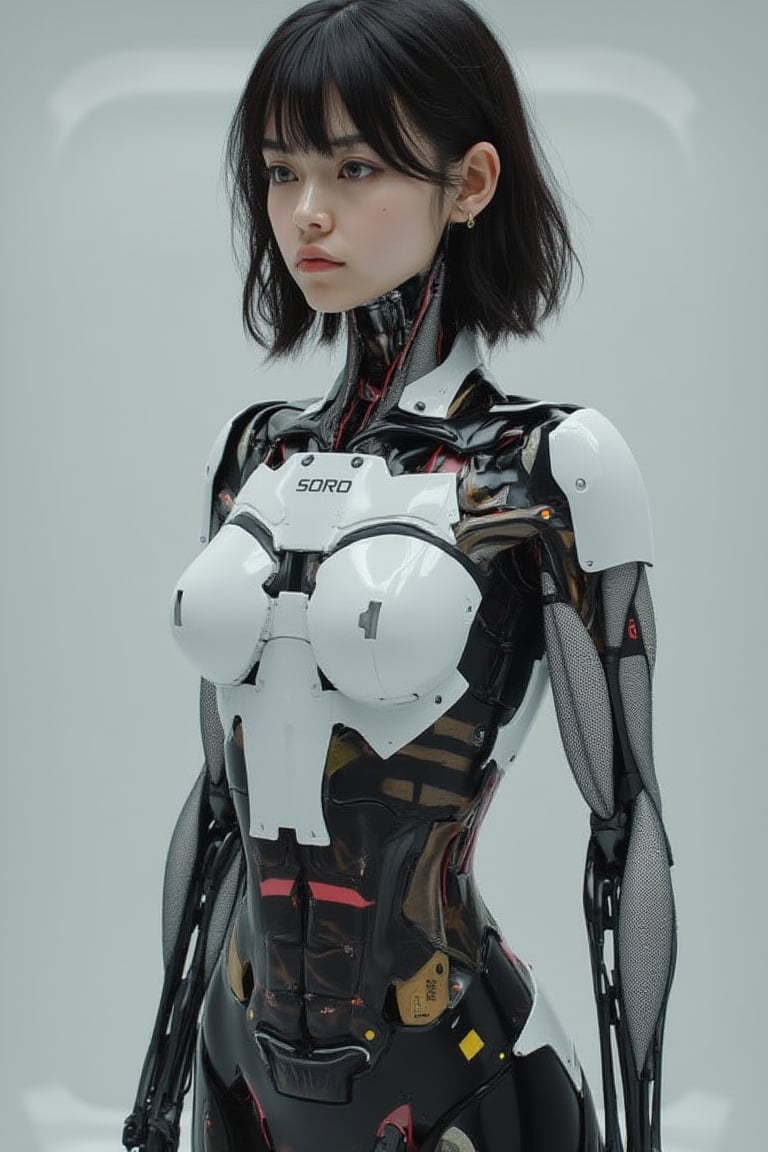 beautiful 20 years old korean robot women wearing school uniform, gynoid,