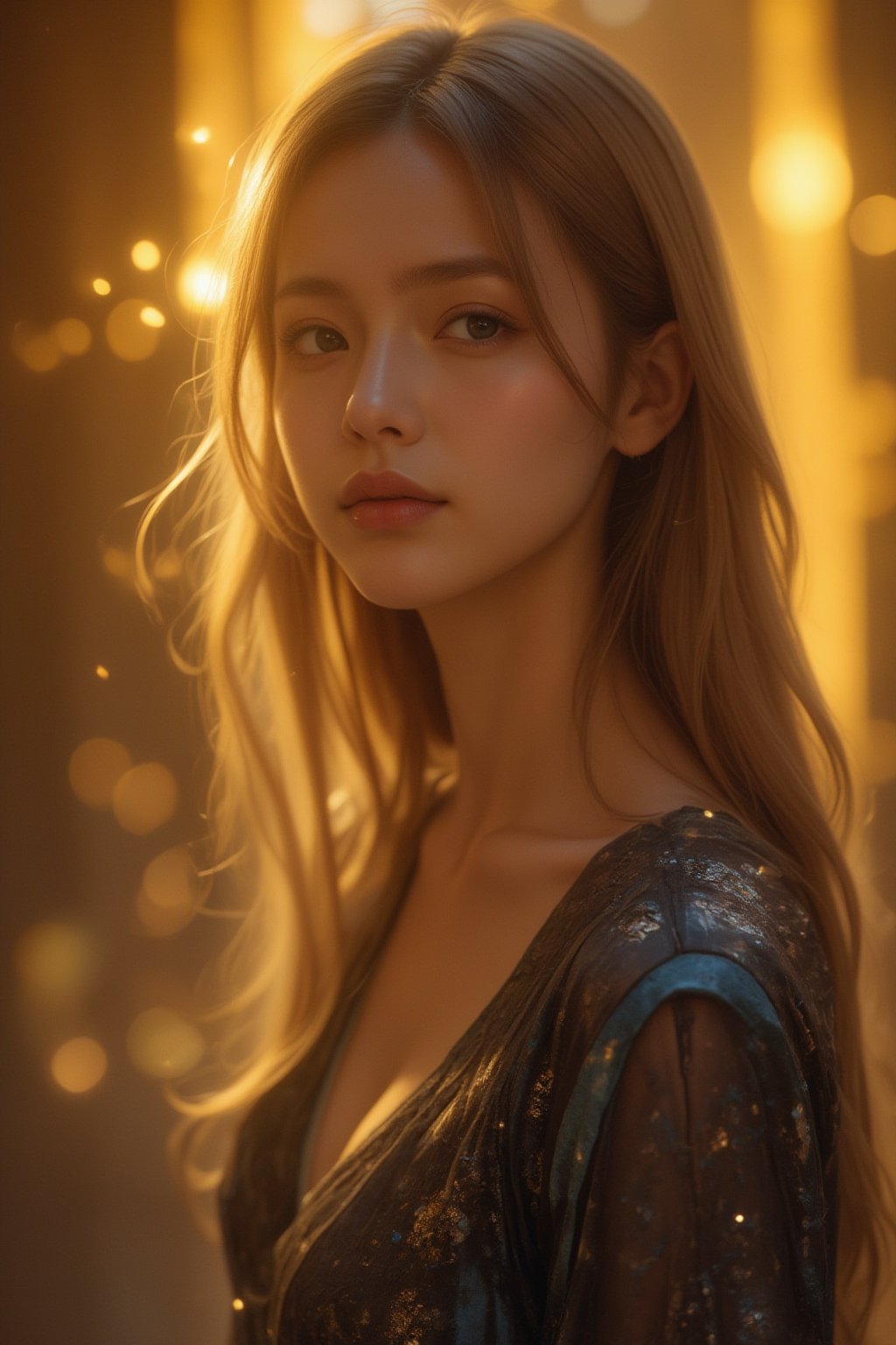 A portrait of a Byzantine style girl with golden background. (masterpiece, top quality, best quality, official art, beautiful and aesthetic:1.2), (1girl:1.4), portrait, extreme detailed, highest detailed, simple background, 16k, high resolution, perfect dynamic composition, bokeh, (sharp focus:1.2), super wide angle, high angle, high color contrast, medium shot, depth of field, blurry background,