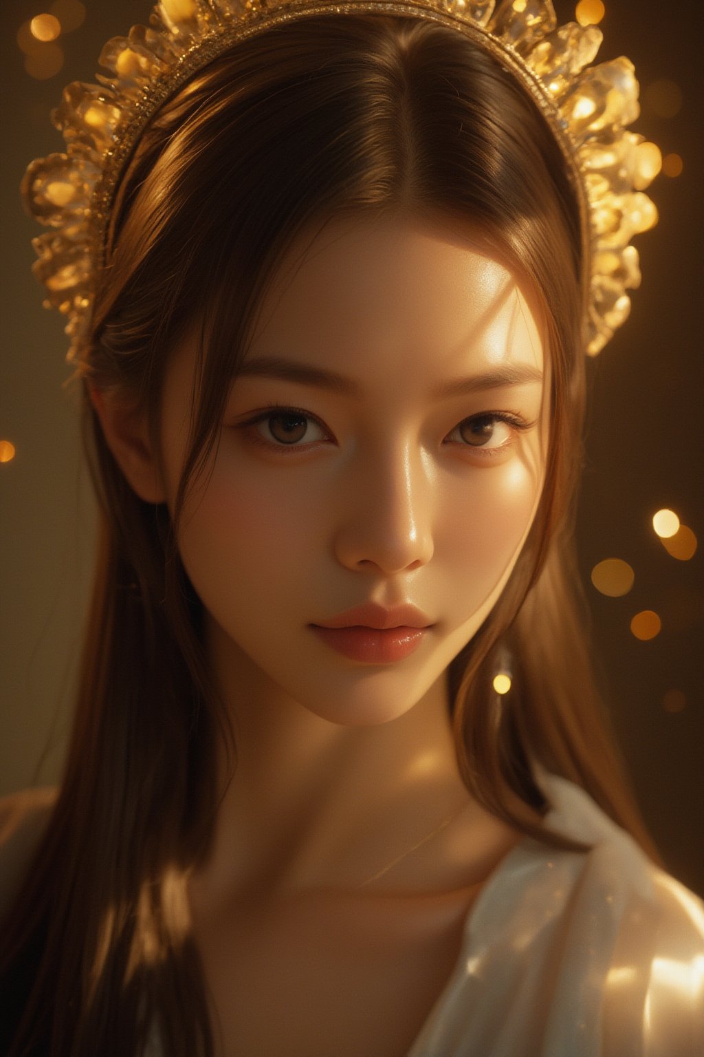 A portrait of a Byzantine style girl with golden background. (masterpiece, top quality, best quality, official art, beautiful and aesthetic:1.2), (1girl:1.4), portrait, extreme detailed, highest detailed, simple background, 16k, high resolution, perfect dynamic composition, bokeh, (sharp focus:1.2), super wide angle, high angle, high color contrast, medium shot, depth of field, blurry background,