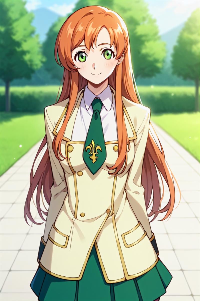 score_9, score_8_up, score_7_up, score_6_up, score_5_up, score_4_up, rating_questionable, , source_anime, digital illustration, pixiv, fanbox, uncensored, , BREAK, official art,1girl, solo, female, shirley fenette, orange hair, green eyes, long hair,school uniform, ashford academy school uniform, necktie, , outdoors, light smile, blush, cowboy shot, looking at viewer,  <lora:Shirley_fennete_Pony:0.8>