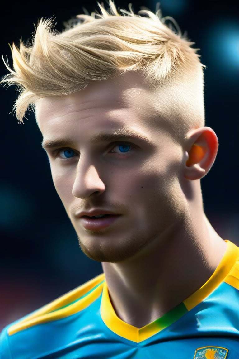 (realistic, masterpiece, high quality, best quality), 1man, English, rugby player,  looking to the side while focused, ((dynamic )), at the party, ((realistic, photo, fix realistic intricate real male head hair skin nose eyes mouth facialhair)), blue eyes, real blond hair , ((highres, uhd(, colorful, depth of field, new, newest),Daniel