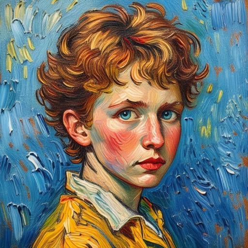 portrait of cute girl in style of Vincent van Gogh ,oil painting