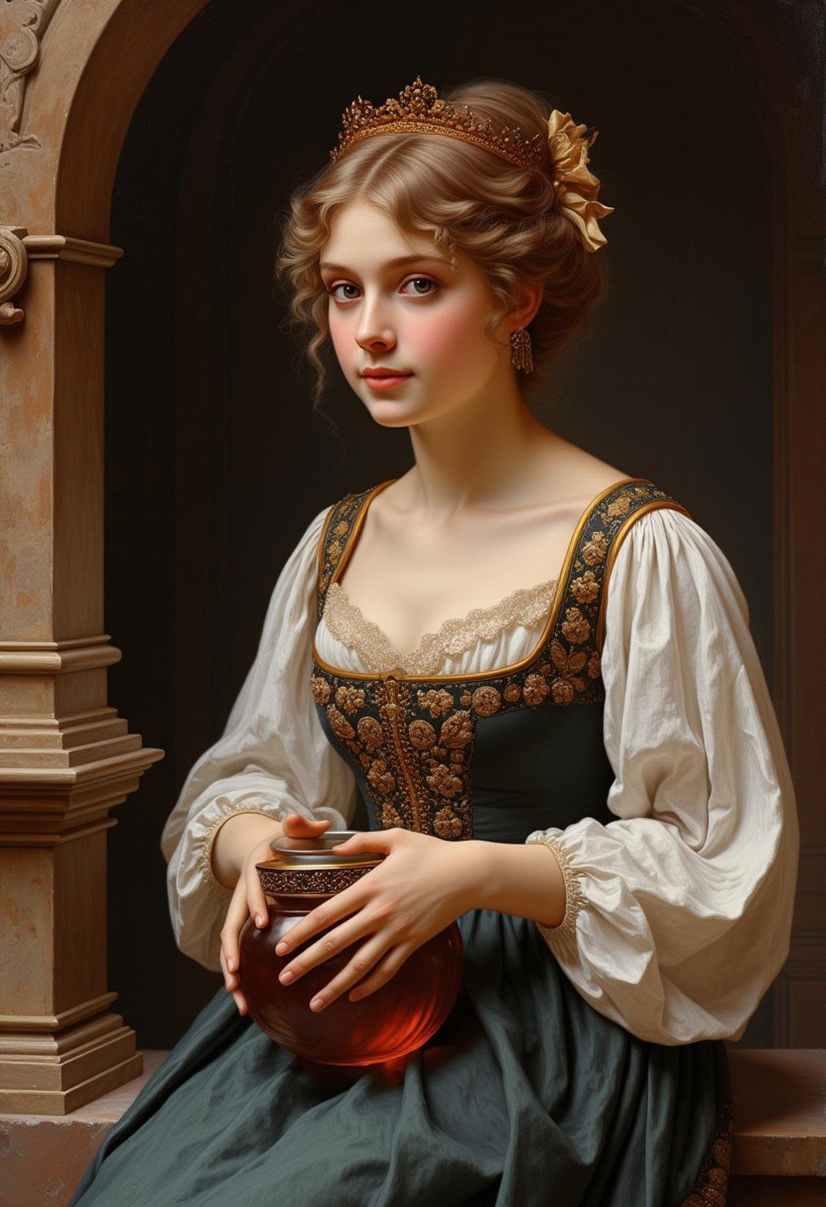 nobile girl with glass pot,style of Guillaume Seignac