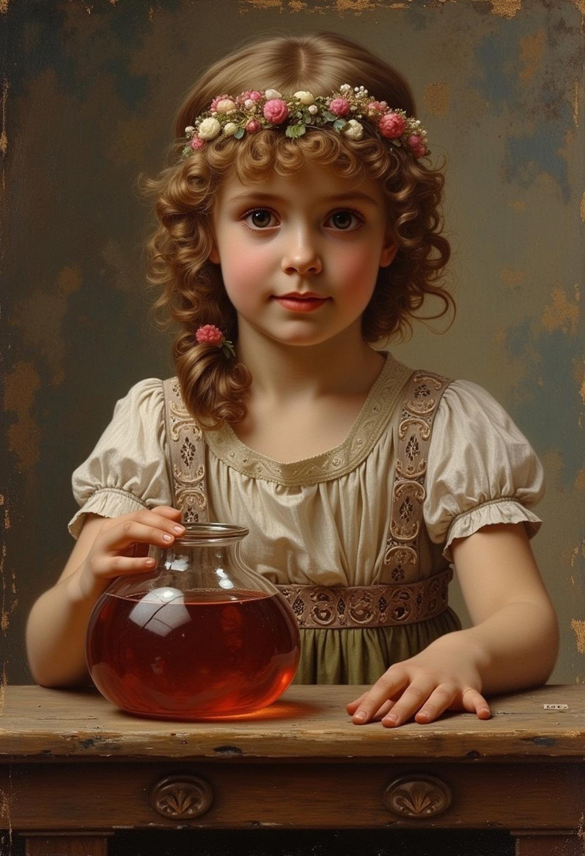 nobile girl with glass pot,style of Guillaume Seignac