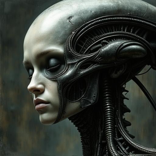 style of H. R. Giger,alien girl