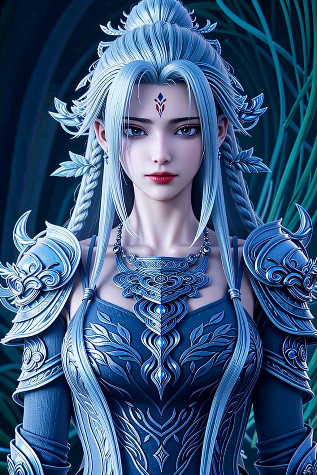  1 girl, Clear-cut hair, soft hair, purple hair,Purple eyes,Glowing eyes,(Beautiful face), Lich King, undead swordsman, wearing armor decorated with skulls, burning blue flames all over her body, golden glowing eyes, slashing the sword in her hand, violent, angry and fierce, standing behind A broken skeleton dragon,guijian,armor,Xguang, headless,tifa,edgdeathknight