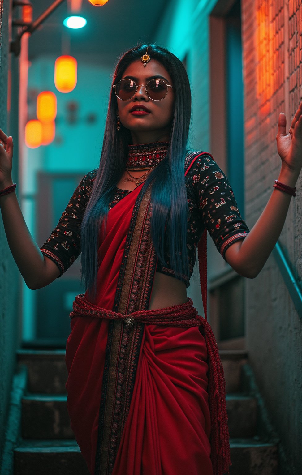 Mallu girl stylish morden dress, nice curvy body, create a text on background "PATTAPERUKKI" , sexy, only traditional ornaments and the dress are not traditional it's morden, pop colour, cinematic colour grading, teal and orange background colour grading, complex pose, action pose, (((cyberpunk theam, blade runner matrix sci-fi movie style))), 32k, high quality, masterpiece, better quality, morden photorealistic CGI, wearing oversized, colorful sunglasses, and patterned turtleneck, abstract, textured background | pop art style, bold colors, detailed, highly stylized | photorealistic | studio lighting, stunning hybrid female, , masterpiece, RAW,, ultra realistic, outdoors, ((blue hair)), (hair ornament), reah, long blue hair, looking at viewer, perfect face, see through top, stairs, facing viewer, blue glows, Science Fiction, sexy, 4K, 8k HD, Circle, high quality, Ocean Goddess, portrait, red scarf, red cloak, red dress, bracelet,yui

 

,(layered complexity, intricate imagery, chaos:1.6) ,((Wide angle shot)), hyper minimalism, hyperrealism, high detail, 8k, (Giger:1.4), realistic, detailed, detailed acrylic, intricate complexity, photorealistic, back glow,Fantasy detailers 